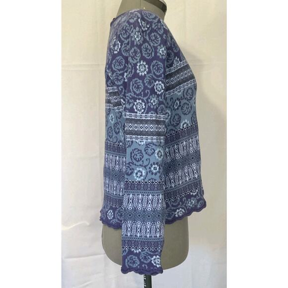 LL Bean Blue Knit Sweater Women’s Small Round Neck Long Sleeve Pullover Striped - Picture 2 of 11